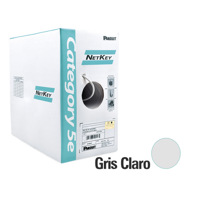 Bobina de Cable UTP / Cat 5e / 24 AWG / CMR Riser / 305 m (1000 ft) / 4 Pares / Cobre Sólido / Gris Claro