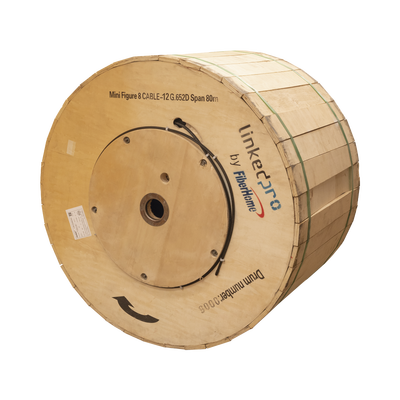 Carrete de Fibra Óptica Aérea Mini Figura 8 / 12 Hilos Monomodo G.652D / Span 80 m / 4 km / 13,123 pies
