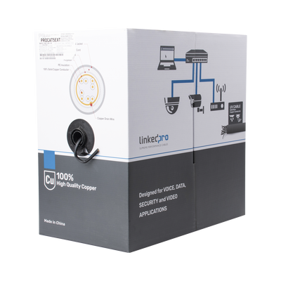 Bobina de Cable / Cat5e / FTP / 305 m (1000 pies) / Blindado / Intemperie CMX / 24 AWG / Cobre / Negro