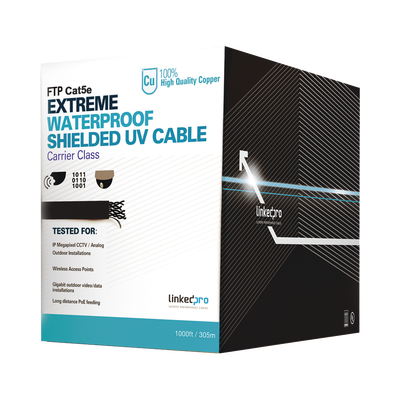 Cable UTP Exterior / Categoría 5e / 24 AWG Cobre Desnudo / 4 Pares / Anti-UV LDPE / 1000 ft (304.8 m) / PoE+ / Gigabit Ethernet