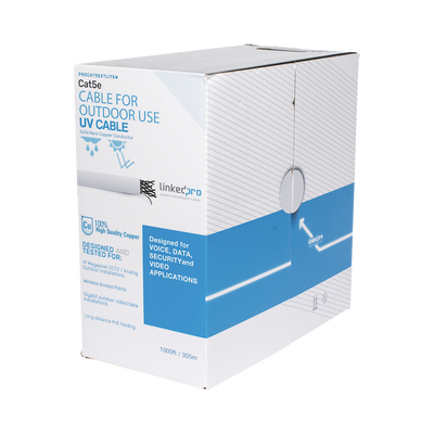 Cable UTP Cat5e / 305 m (1000 ft) / Exterior UV / 24 AWG Cobre Sólido / Fast Ethernet / PoE / Blanco