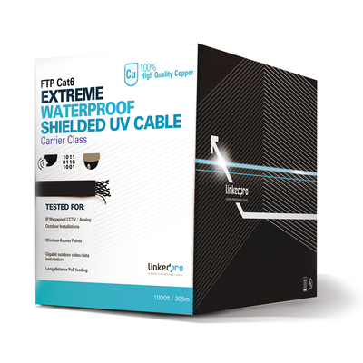 Bobina de Cable Cat6+ / 305 m (1000 pies) / Calibre 23 AWG / FTP Blindado / Exterior UV / CMX / UL