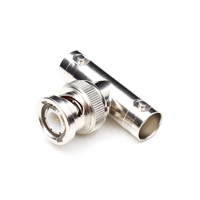 Adaptador en T / BNC Macho a Doble BNC Hembra / 75 Ohm / Níquel / Oro / Teflón