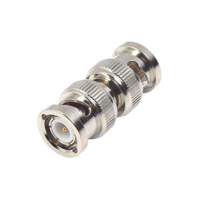 Adaptador Coaxial / BNC Macho a BNC Macho / 75 Ohm / Montaje en Línea / Cuerpo Niquelado / Contacto Oro / Aislante Teflón