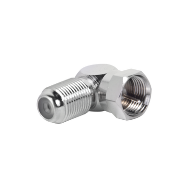 Adaptador Coaxial / F Macho a F Hembra / Ángulo Recto / 75 Ohm / Níquel / CCTV