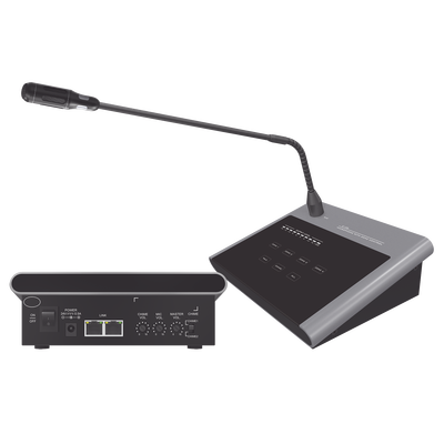 Micrófono Remoto de Voceo / 4 Zonas / Pantalla Táctil / Medidor 10 Segmentos / Conexión RJ45 CAT5