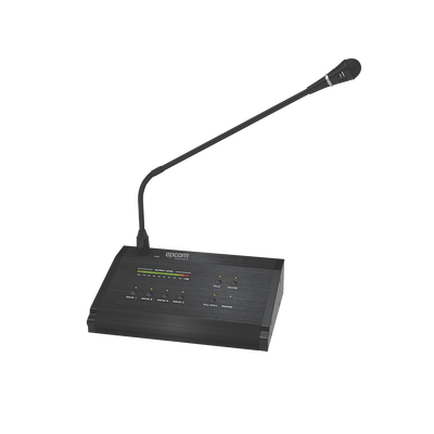 Micrófono de Voceo / 4 Zonas / Comunicación 1 km (3280.8 ft) / Conexión RJ45 / Medidor de Nivel 10 Segmentos / Alimentación 24V DC