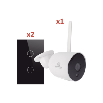 Kit Domótica WiFi / 1 Cámara + 2 Apagadores Triple / 2.4 GHz / 120mm x 72mm / Vidrio Templado / 100-250V