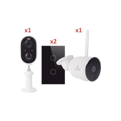 Kit de Automatización / WiFi 2.4 GHz / 2 Cámaras + 2 Apagadores Triples / Control por Voz / 100V-250V / 120mm x 72mm (4.72in x 2.83in)