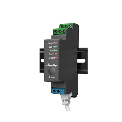 Relevador / 2 Canales / 16A por Canal / 25A Total / WiFi 2.4GHz + Bluetooth + Ethernet / Montaje Riel DIN / 68.5x18.5x89.5mm (2.25x0.61x2.94in)