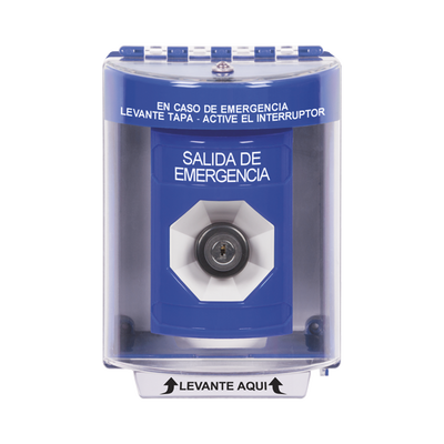 Botón de Salida de Emergencia, Texto en Español, Tapa Protectora de Policarbonato Súper Resistente, Llave para Activar