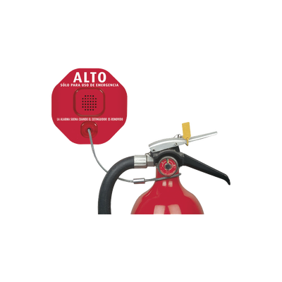 Alarma Antirrobo para Extintores / Sirena 95-105 dB / Alimentación 12-24 VCD o Batería 9V / Policarbonato Resistente