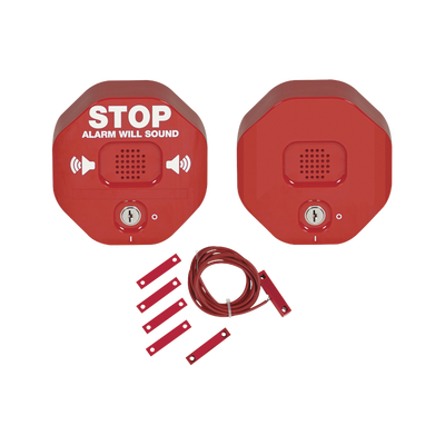 Alarma de Puerta Multifunción / Sirena 95/105 dB / Bocina Remota / Puertas Dobles / Uso Interior / Señal de Alto Visible / Programable 30 seg, 3 min o Indefinido
