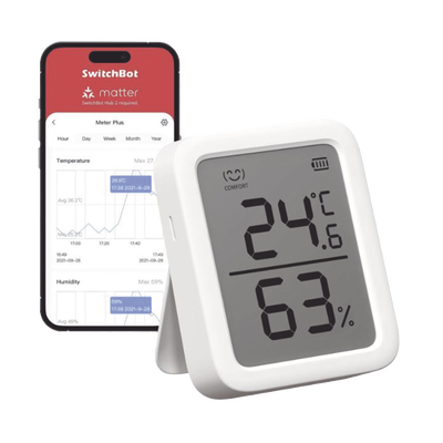 Sensor de Temperatura y Humedad / Bluetooth BLE 4.2 / Alcance 120 m (393.7 ft) / Pantalla LCD / Batería 1 Año