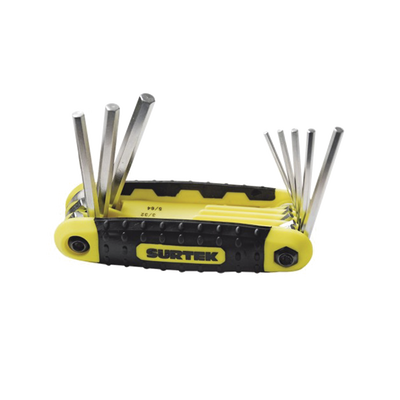 Juego de 8 llaves hexagonales métricas tipo navaja, mango bimaterial.