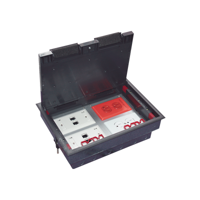 Caja de Piso / 4 Módulos Universales / ABS y Acero Galvanizado / 1.957 kg / 6.42 lb / Negro