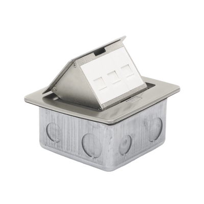 Mini Caja de Piso Rectangular / 12.4 x 12 x 7.2 cm / Acero Inoxidable 304 / 3 Puertos Keystone / 0.828 kg
