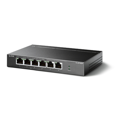 Switch PoE no administrable / 6 puertos 10/100 Mbps / 4 puertos PoE 802.3af/at / Presupuesto 67 W / Extensor hasta 250 m (820 ft) / Prioridad video