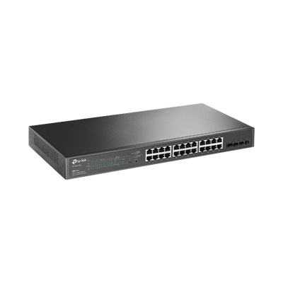 Switch PoE+ Administrable / 24 Puertos Gigabit / 4 Ranuras SFP / 250W PoE Total / SDN Cloud / Enrutamiento Estático