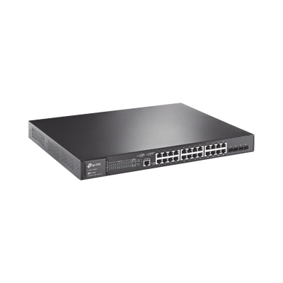 Switch PoE+ L2+ / 24 Puertos Gigabit / 4 Puertos SFP 1G / Presupuesto PoE 384W / Rendimiento 56 Gbps / Montaje en Rack