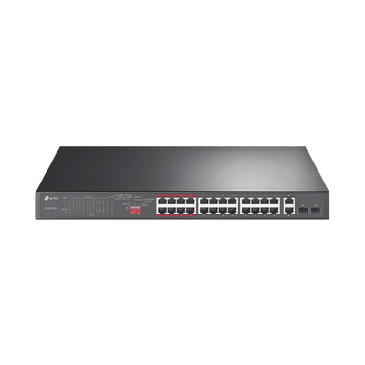 Switch PoE+ / 24 Puertos 10/100 Mbps / 2 Puertos Gigabit Combo / 2 Puertos SFP / Alcance PoE 250 m (820.2 ft) / Presupuesto PoE 250 W