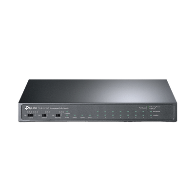 Switch PoE+ No Administrable de Escritorio / 11 Puertos / 8x PoE+ 10/100 Mbps / 2x Gigabit / 1x SFP / Presupuesto 124 W / Alcance Extendido 250 m / 0.56 x 0.32 x 0.09 ft
