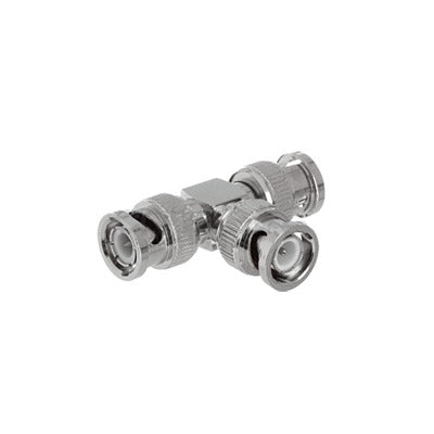 Adaptador Coaxial Tipo T / Triple BNC Macho / 75 Ohm / RG-59 y RG-6 / Níquel y Oro / 39.9 mm de Longitud