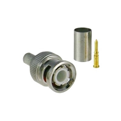 Conector BNC Macho / 75 Ohm / 3 Piezas en Línea / Anillo Plegable / RG-59/U / CCTV / Níquel-Oro-PTFE