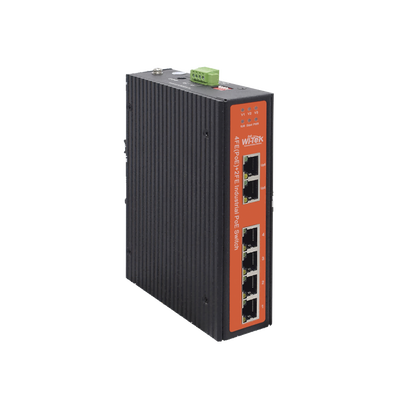 Switch Industrial PoE / 4 Puertos Fast Ethernet 802.3af/at / 2 Puertos Uplink Gigabit / PoE Extendido 250 m / Rango -30°C a 65°C