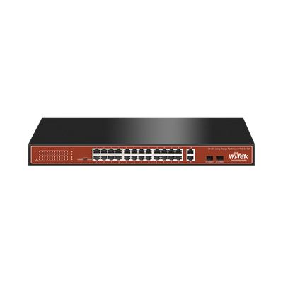 Switch PoE de largo alcance / 24 x 10/100Mbps + 2 x SFP Gigabit Combo / 250m / 250W / 802.3af/at/bt / 820 pies