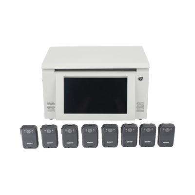 Kit Estación de Descarga para Bodycam / 8 Unidades / Pantalla Táctil 12 Pulgadas / Almacenamiento 36 TB / Ethernet FTP / 4G / 4K UHD