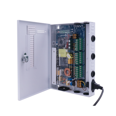 Fuente de Poder CCTV / 18 Canales / 20 A / 200 W / Voltaje Ajustable 11-15 VCC / Filtro de Ruido por Canal / Operación -20°C a 70°C