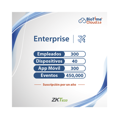 LICENCIA ENTERPRISE BIOTIME CLOUD 2.0  / 300 USUARIOS / 40 DISPOSITIVOS (Licencia Anual)
