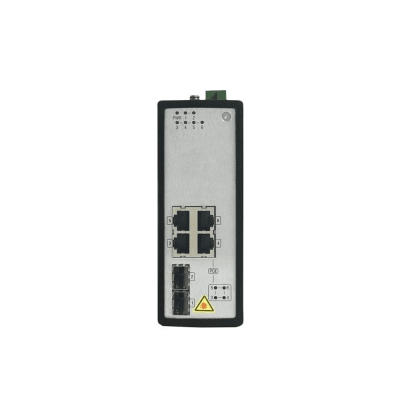 Switch Industrial No Gestionado PoE Gigabit / 4 Puertos RJ45 + 2 Puertos SFP Fibra / 120W PoE Budget / 30W por Puerto / -40°C a 75°C (-40°F a 167°F) / Metal IP30 / Dual Power Input