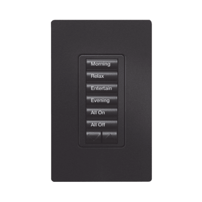Teclado Híbrido de Pared / 6 Botones Programables / 2 Botones Subir/Bajar / Control de Iluminación y Cortinas / RF Clear Connect / Instalación en Interruptor Estándar