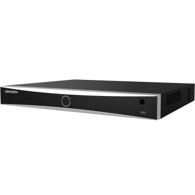 NVR IP / 32 Canales / 12 Megapixel (4K) / 16 Puertos PoE+ / Reconocimiento Facial / AcuSense / 2 Bahías HDD / HDMI 4K / Alcance PoE 300 m (984.3 ft)