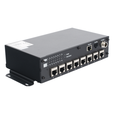 Switch PoE Móvil / 8 Puertos PoE 100 Mbps / 1 Puerto Uplink 1 Gbps / 90 W Total / 9-36 V DC / -20°C a +60°C