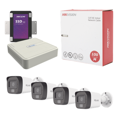 Kit de Videovigilancia IP / NVR 4 Canales PoE+ / 4 Cámaras 4 MP / Dual Light / Audio / Cable 100 m (328 ft) / HDD 1 TB