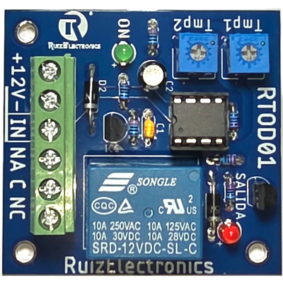Tarjeta Temporizadora / Retardo 0-60 s / Duración 0-60 s / Alimentación 12VDC / Salida Relevador NA-NC-C / Indicadores LED
