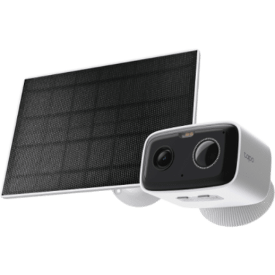 Kit Cámara de Seguridad Solar / 1080P Full HD / Batería Recargable 5,200 mAh / Autonomía 180 Días / Panel Solar con Cable 1 m (3.28 ft) / Visión Nocturna a Color / Detección de Personas por IA / Sirena 70 dBA / IP