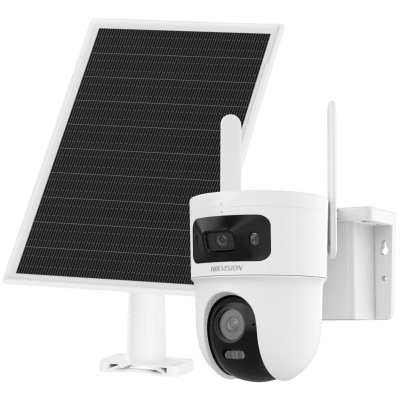 Cámara Solar IP Dual / 4 Megapixel / Doble Lente PT 4 mm + Fijo 2.8 mm / AOV 24/7 / 4G LTE / Dual Light 30 m (98.4 ft) / IP66