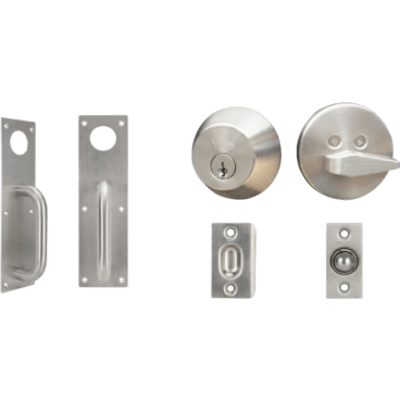 Kit de Herraje para Puerta / Jaladera 30 cm (11.8 in) / Cerrojo B500P con Llave Mariposa / Pestillo de Bola Ajustable / Acero Inoxidable y Cromo