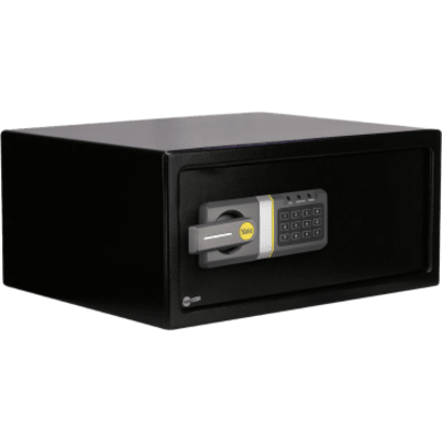 Caja Fuerte Electrónica Residencial / Código 3-8 Dígitos / Llave de Emergencia / Puerta Acero Reforzado 2 Bulones / Bloqueo 5 Minutos / Alimentación 4 Pilas AA / LED Estado