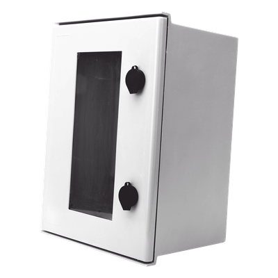 Gabinete de Poliéster IP65 / Puerta Transparente / 300 x 400 x 200 mm / Carga 30 kg / Placa Interior
