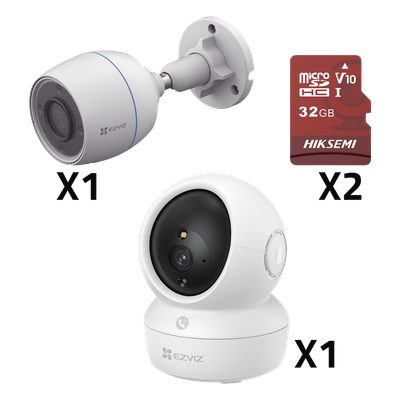 Kit de Cámaras Wi-Fi / 5 Megapixel Interior / 1080p Exterior / Micro SD 32 GB / Detección de Movimiento Inteligente / Notificaciones en Tiempo Real