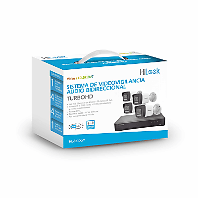 Kit TurboHD 3K / DVR 4 Canales / 4 Cámaras Bala Dual Light / Audio Bidireccional / IR 30 m (98.4 ft) / Cables 18 m (59.1 ft)