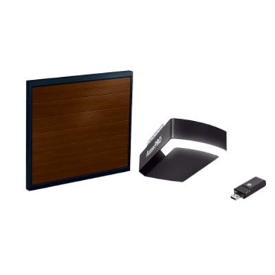 KIT COMPLETO Incluye /Puerta D/ Garage / APDOORB 12x8 Pies / Lisa Linea Central / Imitacion madera / Insulada / Interfase ACCESSWIFI / Motor FS1000M / 1/2HP / Fuerte/Silencioso/Luz LED/Motor DC .