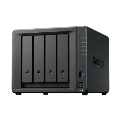 NAS 4 Bahías / Intel Celeron J4125 2.7 GHz / 2 GB DDR4 Expandible / 2.5GbE + 1GbE / 2 Ranuras M.2 NVMe / Hasta 80 TB