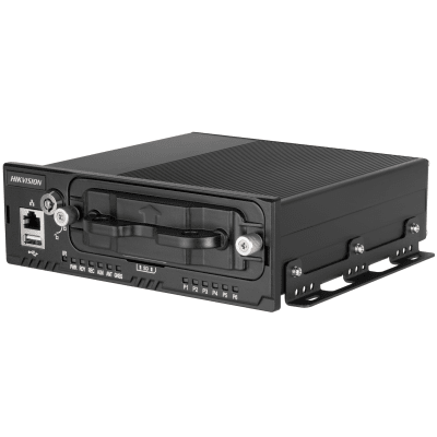 NVR Móvil / 8 Canales / 5 Megapixel / 4 Puertos PoE + 4 Vía Switch / 2 Bahías HDD / GPS Integrado / Conector M12 / 9-36 VCC