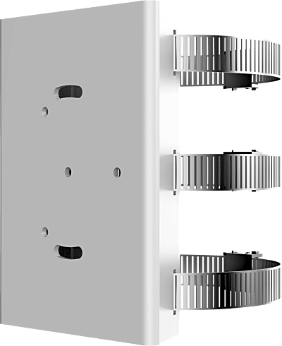 Soporte de Montaje en Poste / Acero Galvanizado y Acero Inoxidable / Diámetro Ajustable 60 mm a 300 mm / Carga Máxima 10 kg / Compatible con Cámaras Bala y Domo